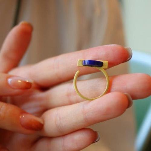 Minimalistische lapis lazuli ronde edelsteenring - verstelbaar