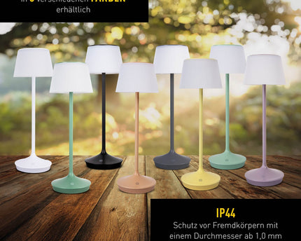 Zonne -batterijlamp "EMMI" 38 cm hoog, paraplu Ø 13 cm, metaal in bramen en wit plastic, voor de buitenruimte, dimable CCT.