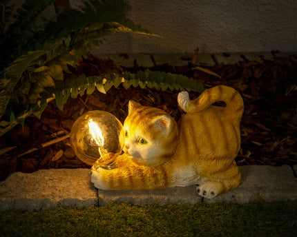 LED Solar Outdoor Lamp "Cat" 25 cm lange decoratie gemaakt van bruin plastic met geïntegreerde LED's
