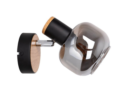 Glazen wandvlek "fumoso", wandlamp gemaakt van zwart en rookglas in zwart en de natuur, met E14 -aansluiting, voor eetkamer, woonkamer, gang of kantoor, lamp voor woonkamer, eetkamer, gang of gang 16 x 14 cm