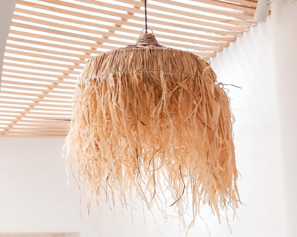 Raffialamp met lange franjes | Lampenkap | Hanglamp KAWI (2 maten)