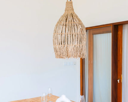 Plafondlamp van zeegras – Boho lampenkap hanglamp – natuurlijke hanglamp – grote trechtervormige zeegras lampenkap LAMPUNG (Ø 40 cm)