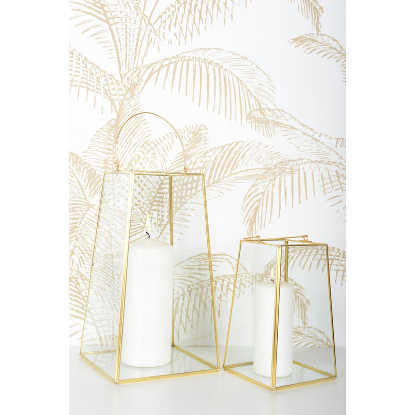 Lantaarn gouden rand met handgreep H20cm
