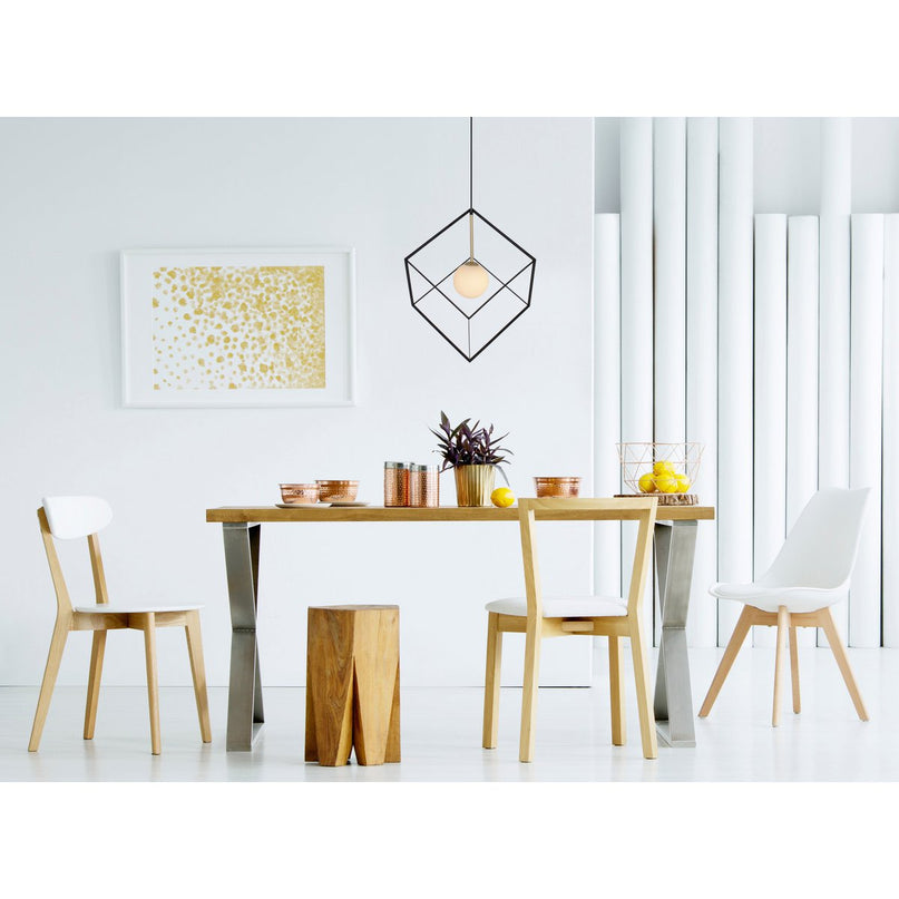 Hanger lamp "cadre", hanglamp retro gemaakt van metaal en glas in zwart en wit met een G9 -aansluiting, 30 cm zijlengte, voor woonkamer en kantoor.
