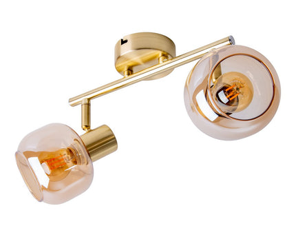 2er spot/plafondlamp "libby", klassieke plafondlamp gemaakt van messing gekleurd metaal en getinte glas in barnsteen, met E14-aansluiting, voor eetkamer, woonkamer, gang of kantoor, 40 cm lang