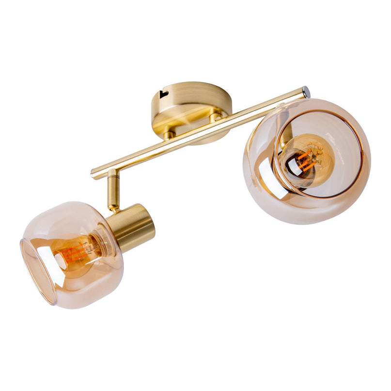 2er spot/plafondlamp "libby", klassieke plafondlamp gemaakt van messing gekleurd metaal en getinte glas in barnsteen, met E14-aansluiting, voor eetkamer, woonkamer, gang of kantoor, 40 cm lang