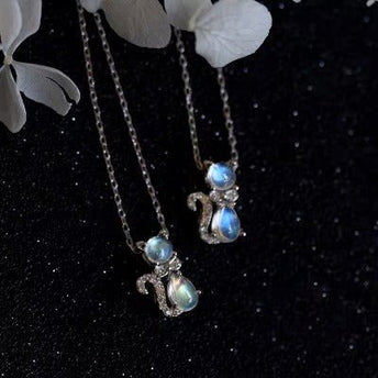 Sterling Silver Cute Cat Moonstone ketting