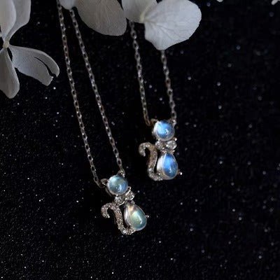 Sterling Silver Cute Cat Moonstone ketting