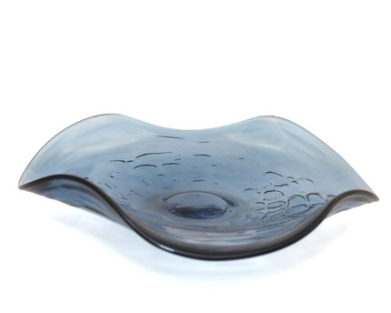 Blauw glas decoratieve snit 30x30x6.5 cm
