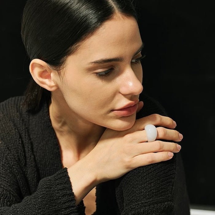 Minimalistische stoere look-ring-Tijgeroogsteen en witte jade