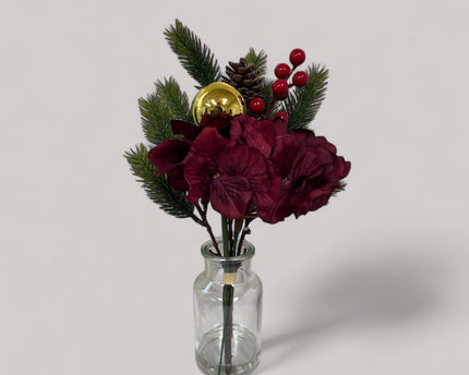 kerstboeket samenstelling | Zijden kunstbloem | Lengte 36cm