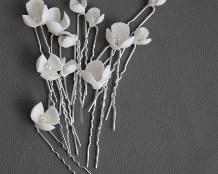 Handgemaakte keramische bloemen bruidshaarspelden-een set van 8