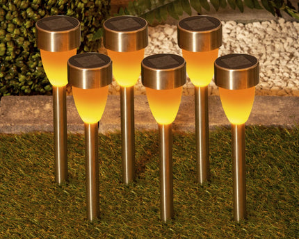 6 Set LED LED Solar Outer Light met aarde spies gemaakt van roestvrijstalen gekleurd metaal en plastic, met geïntegreerde LED