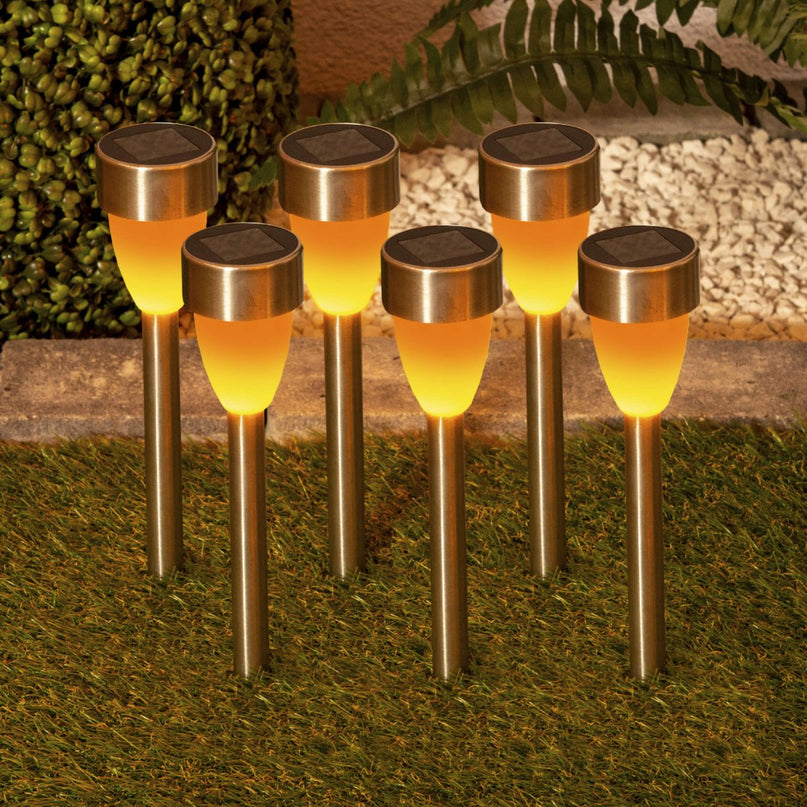 6 Set LED LED Solar Outer Light met aarde spies gemaakt van roestvrijstalen gekleurd metaal en plastic, met geïntegreerde LED