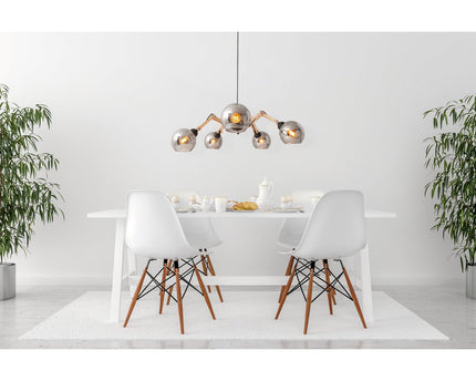 5 glazen hanglamp "soito" hanglamp gemaakt van metaal, glas en rubberen hout, met E14 -aansluiting, voor eetkamer, woonkamer, gang of kantoor, een diameter van 80 cm