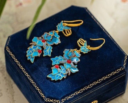 Chinese koninklijke oorbellen-Cloisonné-Phoenix n Flower