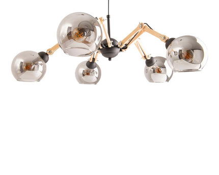 5 glazen hanglamp "soito" hanglamp gemaakt van metaal, glas en rubberen hout, met E14 -aansluiting, voor eetkamer, woonkamer, gang of kantoor, een diameter van 80 cm