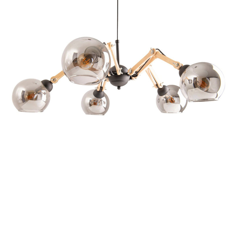 5 glazen hanglamp "soito" hanglamp gemaakt van metaal, glas en rubberen hout, met E14 -aansluiting, voor eetkamer, woonkamer, gang of kantoor, een diameter van 80 cm