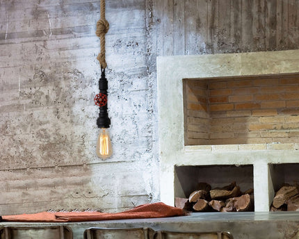 Hanger lamp "regia", black metal, henneptouw, E27 -versie, verlichting voor woonkamer, jeugdruimte of kantoor