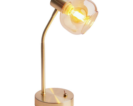 Tafellamp "Libby", klassieke tafellamp gemaakt van messing gekleurd metaal en getinte glas in Amber, met E14-aansluiting, voor eetkamer, woonkamer, gang of kantoor, 34 cm hoog