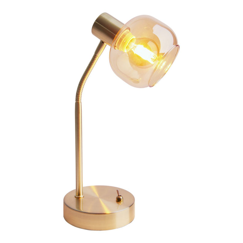 Tafellamp "Libby", klassieke tafellamp gemaakt van messing gekleurd metaal en getinte glas in Amber, met E14-aansluiting, voor eetkamer, woonkamer, gang of kantoor, 34 cm hoog