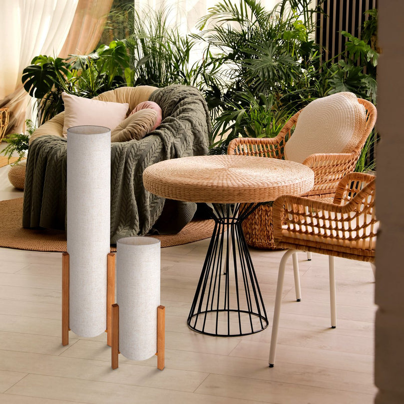 Tafellamp "Matilda" klassieke tafellamp met natuurlijk uiterlijk door hout en stofscherm, E27 -aansluiting, 110 cm hoog