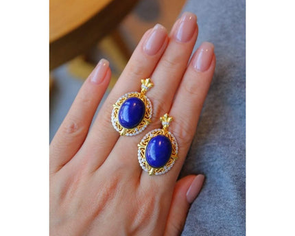 Renaissance lapis lazuli hanger oorbellen