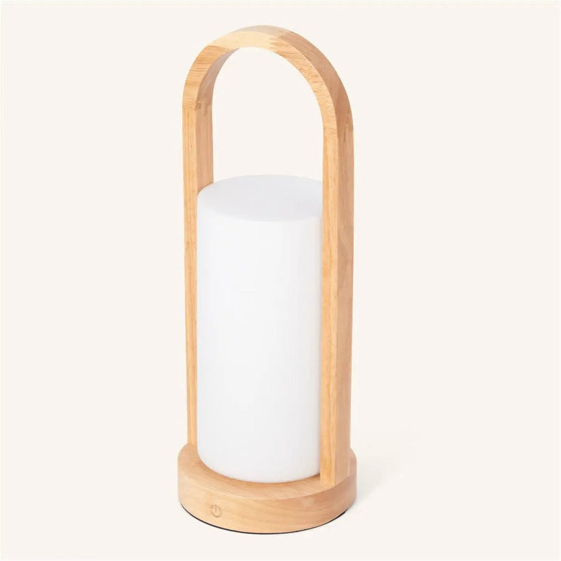 Evie Lichtbruine Oplaadbare Houten Tafellamp – Dimbaar & Snoerloos