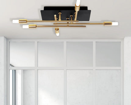 LED -plafondlamp "Ancona" met achtergrondverlichting gemaakt van metaal in zwart en messing, G9 -versies, lamp voor woonkamer, eetkamer, gang en kantoor, ca.