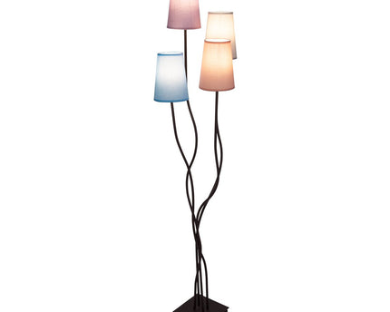 Textiel staande lamp 4-flame "boho" kleurrijke, vloerlamp met kleurrijke paraplu's, met E14-aansluiting, voor eetkamer, woonkamer, gang of kantoor, 140 cm hoog