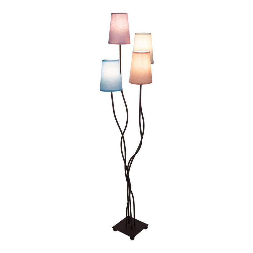 Textiel staande lamp 4-flame "boho" kleurrijke, vloerlamp met kleurrijke paraplu's, met E14-aansluiting, voor eetkamer, woonkamer, gang of kantoor, 140 cm hoog