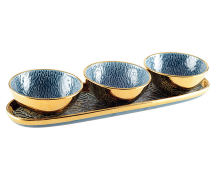 Aperitif set 3 kopjes op blauwe en gouden lade
