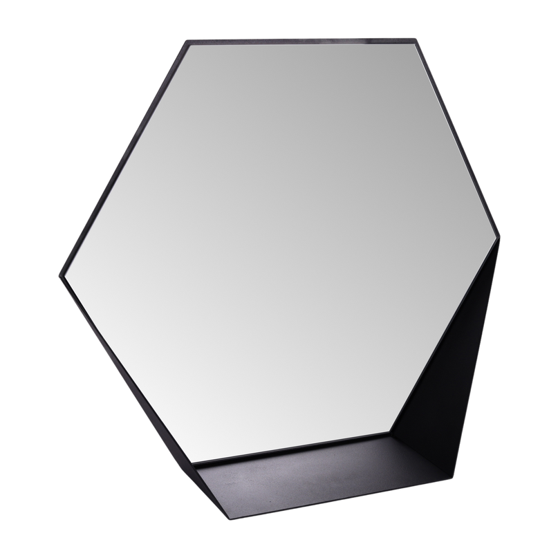 Gorillz Hive Wandspiegel met Plank - Hexagon Spiegel - 60 x 52 cm - Industrieel Zwart