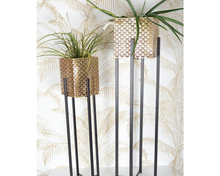 Metalen plantenondersteuning met H.60 cm gouden ijzeren pot