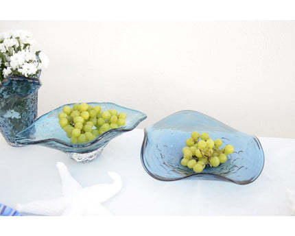 Blauw glas decoratieve snit 33x18x10.5 cm