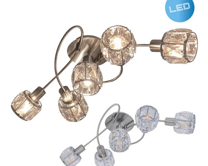 5-geleide plafondlicht "Josefa", metalen plafondlamp en glas in roestvrijstalen look, met E14-versie Filamentlampen inbegrepen, voor woonkamer, eetkamer, hal of gang 61 x 36 x 21 cm