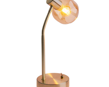 Tafellamp "Libby", klassieke tafellamp gemaakt van messing gekleurd metaal en getinte glas in Amber, met E14-aansluiting, voor eetkamer, woonkamer, gang of kantoor, 34 cm hoog