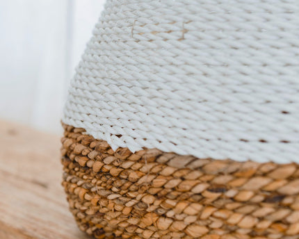Geweven opbergmand wit – Boho decoratieve mand – vierkante wasmand – plankmand gemaakt van bananenvezel MAJALENGKA wit (3 maten)