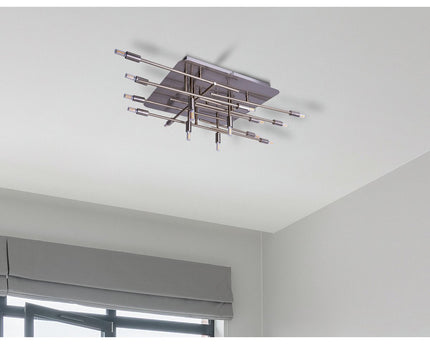 LED -plafondlamp "Ancona" met achtergrondverlichting gemaakt van metaal in roestvrijstalen optiek, G9 -versies, lamp voor woonkamer, eetkamer, gang en kantoor, ca. 71 x 70 cm
