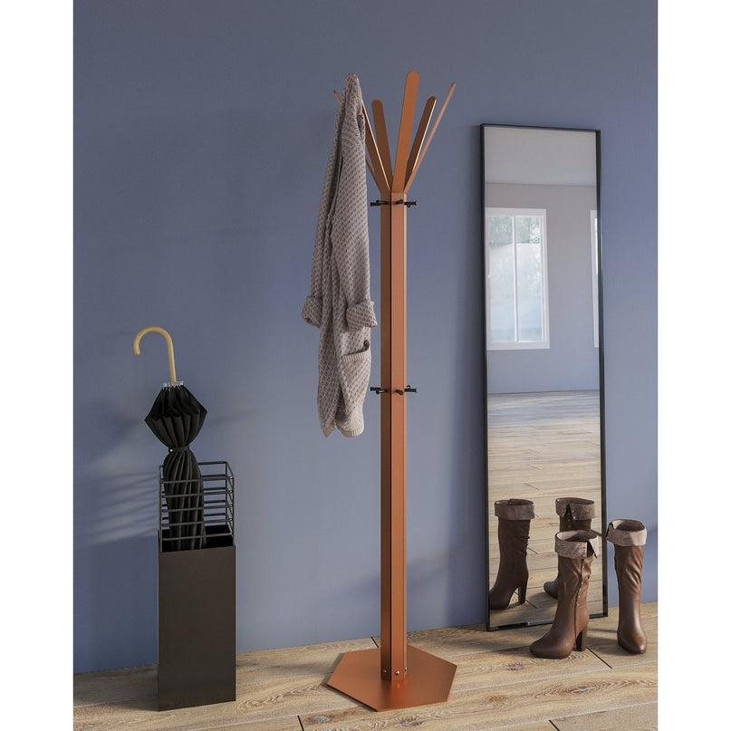 Gorillz Molto - Industrieel - Staande Kapstok - 14 Kapstokhaken - Koper Bruin
