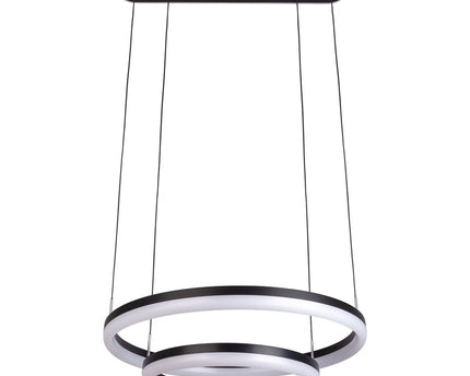 LED CCT hanglamp "Circulo" gemaakt van zwart metaal en zandkleurig plastic, met geïntegreerde LED en vele functies, Ø 60 cm, 150 cm hoog.