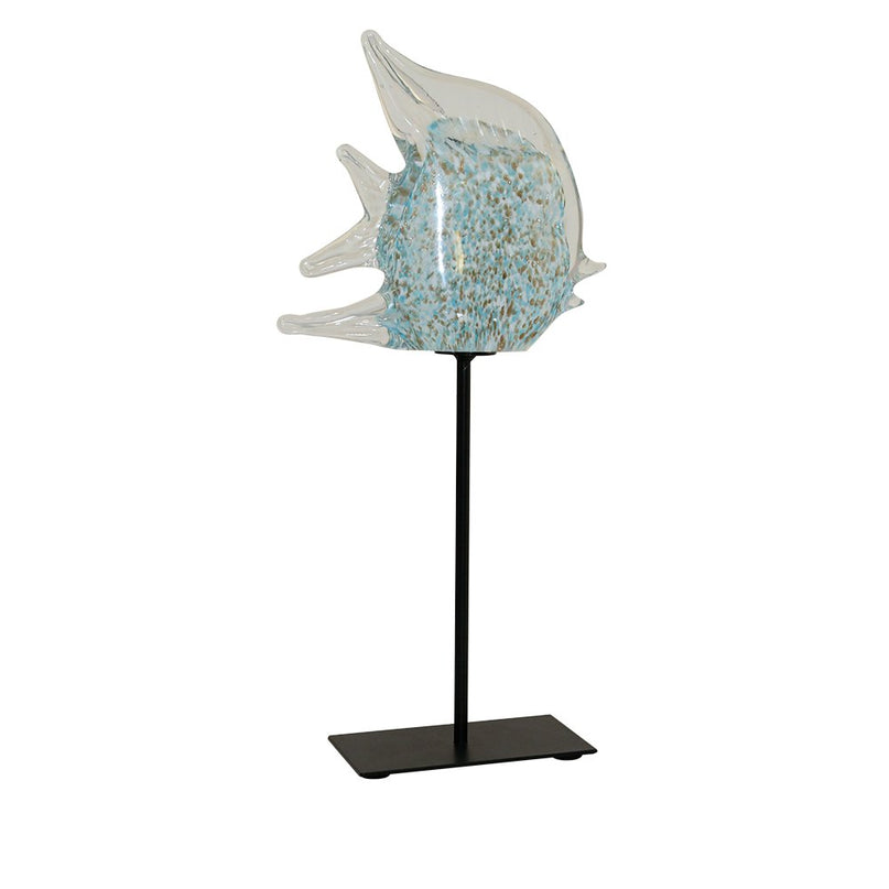 Decoratief blauw glas en transparant metaal
