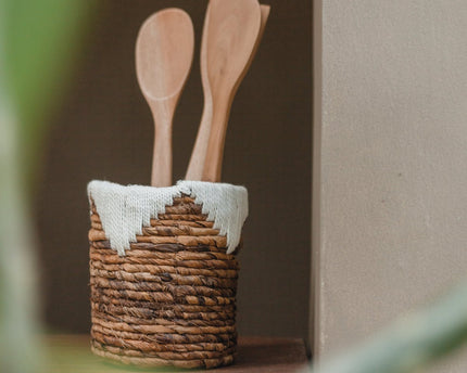 Kleine zeegrasmand MENIK | Plantenmand | Geweven Boho-mand | Plantenbak | Ronde bloemenmand | Macramé mand