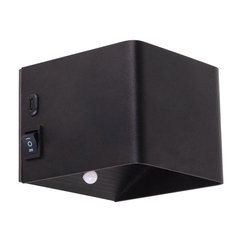 Cordy-wall licht "kubus" magnetisch, ca. 10 x 10 cm, gemaakt van black metal, met bewegingssensor