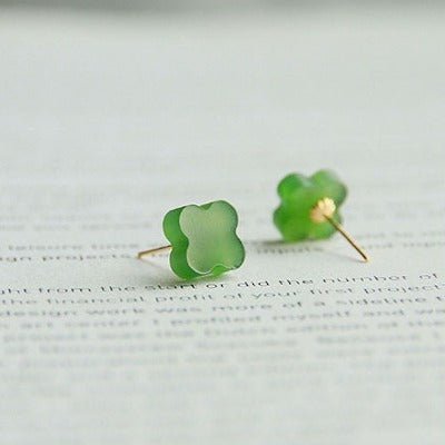 Hetian Jade Lucky Clover Ear studs-18k goud