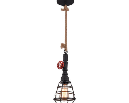 Hanger lamp "regia", black metal, henneptouw, E27 -versie, verlichting voor woonkamer, jeugdruimte of kantoor