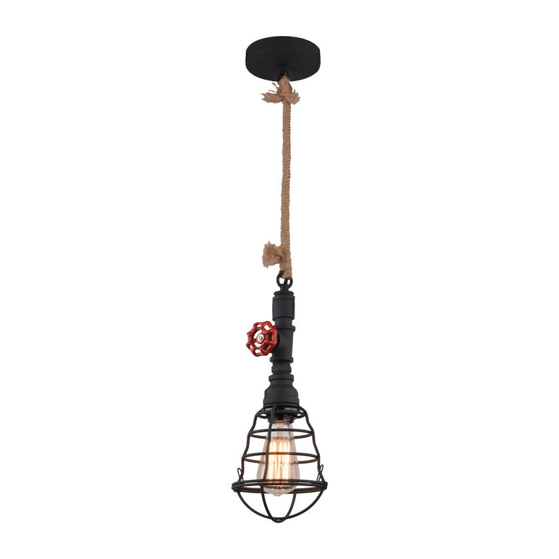 Hanger lamp "regia", black metal, henneptouw, E27 -versie, verlichting voor woonkamer, jeugdruimte of kantoor