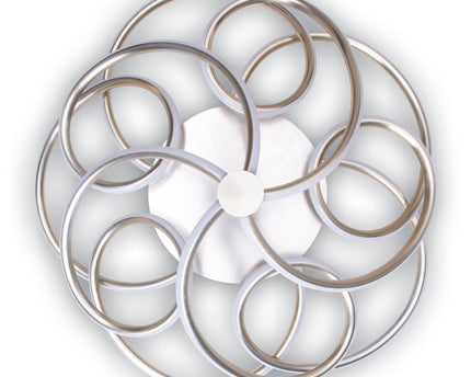 LED-plafondlamp "Rizado" Ø: 57 cm gemaakt van metaal in satijnen nikkel en plastic, met stevig ingebouwde LED's, verlichting voor woonkamers en kantoor.