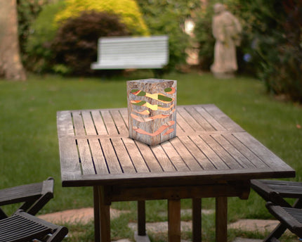 LED Decoratief-Solar Light "Hilda", 12,3 x 12,3 cm, 20 cm hoog, gemaakt van hoogwaardige plastic, bruin-beige marmeren afwerking, geïntegreerde LED, warm wit