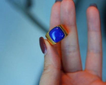 Vetgedrukte look square lapis lazuli ring - verstelbaar